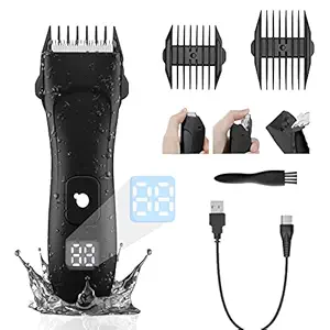 Body Hair Trimmer for Men, Electric Cordless Hair Clipper for Men with LCD Display, Beard Trimmer USB Rechargeable, Electric Men Pubic Hair Clipper Waterproof