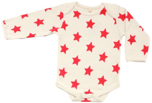 Organic Baby Long Sleeve Romper Bodysuit GOTS Certified Cotton (White-Red, 0-3m)