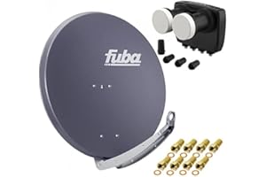 Digital Sat Anlage 2 Satelliten Astra/Hotbird - 4 Teilnehmer | Fuba DAA850A Sat Schüssel 85cm anthrazit + DUR-line MB6-QS Monoblock Quad LNB 6° (DVB-S2, HDTV, 4K/8K, 3D) + 8xF-Stecker vergoldet
