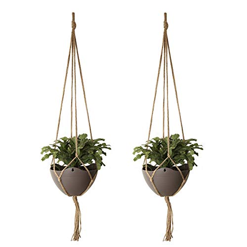 HEOCAKR Macrame Plant Hanger, 2 PCS Piante Sospese Portafiori in Macrame da Interno ed Esterno, Appendiabiti per Piante Macrame di Iuta, Tessitura a Mano, per Balcone Decorazioni da Giardino