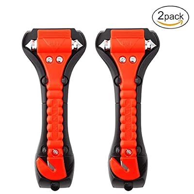 Colmanda Set de 2 Marteaux de Secours Voiture - Marteau d'urgence Coupe - Brise Vitre Coupe Ceinture Marteaux de Secours Antidérapage Briser Fenêtre avec Cutter Ceinture Outil Adapté pour la Voiture