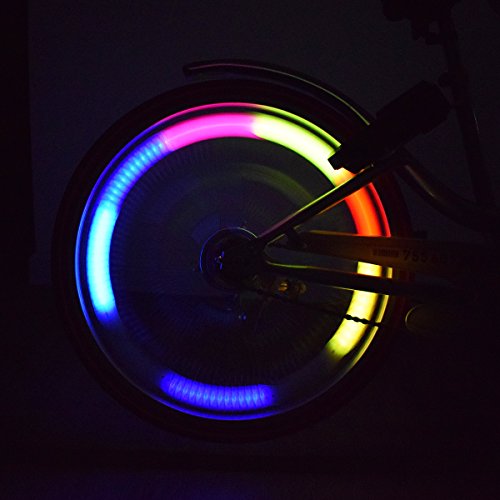 Riao-Tech 4 Stück Speichenlicht RGB Speichenrefelktoren Lichter für Fahrrad, Farbe Wechseln, 3 Leuchtmodi, inkl. Batterien - 6