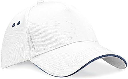PERSONALISED 2 TONE BASEBALL FASHION CAP (UNISEX - White/French Navy) NEW PREMIUM CUSTOM HAT - Your Text logo design workwear designer Mens Womens Ladies Two Beechfield Sports Adult Work Classic Sun