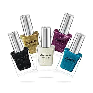 JUICE Nail Polish, Shimmery, Metallic Finish, Pearly Black - S03, Metallic Gold - S06, Aqua Marin - S11, Red Violet - S23, Milky Way - S37, 33Ml, Each 11Ml