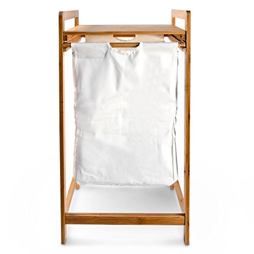 Relaxdays Wäschesammler LINEA Bambus HxBxT: 73 x 34 x 33 cm Wäschekorb aus Stoff mit einem Bambusgestell und Ablage zum Unterbringen von Wäsche als praktischer Wäschepuff mit seitlichen Griffen, natur - 3