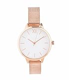 SIX Modische Damenuhr: Metallarmbanduhr in roségold mit Mesh-Armband, Größe verstellbar, weißes Zifferblatt, Box (274-381)