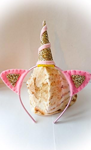 Gold and pink glitter unicorn horn, unicorn head piece