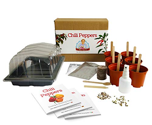 Chiles - Mrs Henri's Plant Growing Kit. Cultiva 6 tipos de chiles desde su semilla. El regalo ideal. Kit de cultivo de pimientos picantes o dulces.