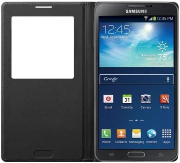 Auto Wake &amp; Sleep Mode Screen-View Flip Case Cover for Samsung Galaxy Note 3, Premium Quality PU Leather, Slim &amp; Sleek Design – BLACK