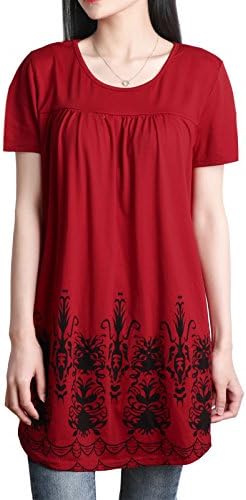 Short Sleeve Tunics for Women, DSUK Women's Longline Style Soft Pretty Chic Attractive Flattering Understated Form-Fitting Delicate Baggy Tunic Tops for Semi Formal Occasions Rose Wine Red Large