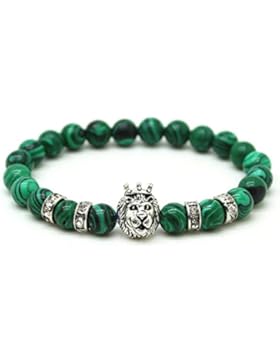 cameleon-shop Armband tibetischen ausziehbar Perle?Stein Malachit grün 8mm?Kopf Löwe Krone?Zirkonia kubisch...
