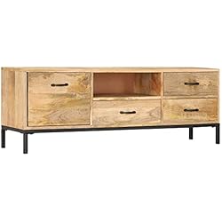 vidaXL Bois Massif de Manguier Meuble TV Étagère Table Basse TV Meuble Multimédia Armoire Bas Support pour TV Armoire HiFi Salon 130x30x45 cm
