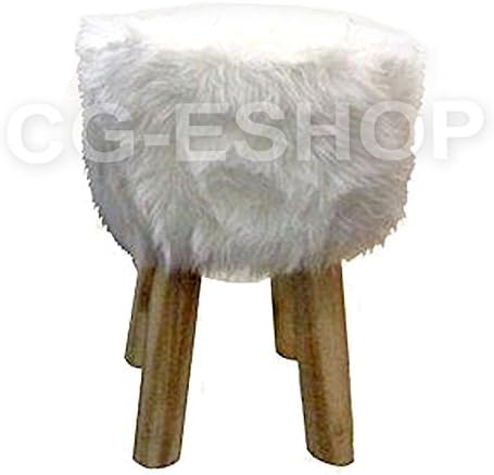 Confezioni Giuliana Round Beanbag Stool of Furniture Rustic Wooden Tyrolean and Pile White