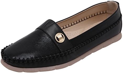 CFP 339-8 Womens Pliable Sole Plain Toe Shallow Mouth Moccasins Cozy Flat Antiskidding Penny Loafers Walking Vogue Well Stitching Boat Shoes Simple Fresh Breathable Black M US 6
