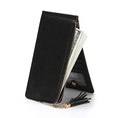YYDDT Women Wallet Purse Mini Makeup Mirror Zipper Tassel Button Credit Card Package Pu Leather Phone Bag Fold Rfid Anti-theft Coin Purse