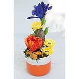 Gesteck aus künstlichen Blumen mit Mohn, Iris u. Gerbera