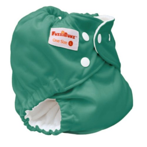 FuzziBunz One Size LARGE, pocket nappy, 10-45lbs, popper fastening, microfibre insert, EMERALD GREEN
