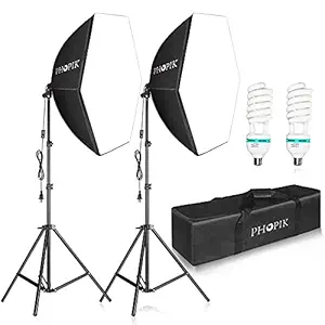 PHOPIK Softbox Photography Lighting Kit: Photo Studio Equipment 30 x 30 inches with E27 85W 5400K Light Bulb and Adjustable Height Light Stand for Filming Video, Photo Shooting and Streaming