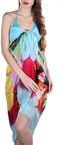 Large Butterfly Green Sarong Women Swimwear Bikini Cover Up Beach Dress Sunscreen Wrap SPA Bathing