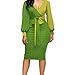 Produktbild Longra Damen Elegant Etuikleid Bodycon Kleid Pencil Kleider Bleistiftkleid Wickelkleider im Colour-Block-Design Damen V-Ausschnitt Langarm Kleid Knielang Abendkleid Business Kleid (Green, S)