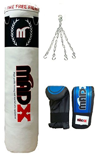 madx Lot de 4 m de boxe rempli lourd sac de frappe Gants, chaîne, kickbag