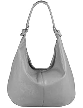 Made in Italy Damen XXL Leder Shopper Tasche Schultertasche Umhängetasche Beuteltasche 47x35x16 cm (BxHxT) (Hellgrau)