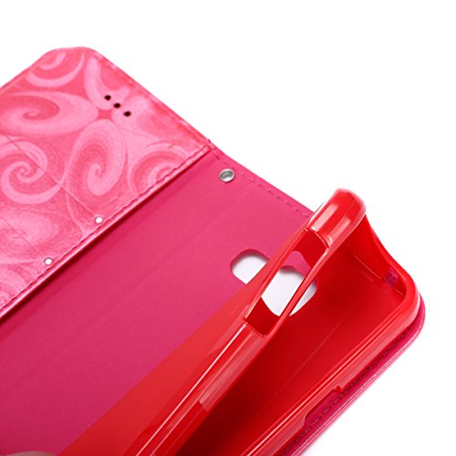 Etsue Leder Handyhülle für Samsung Galaxy A3(2016) Ledertasche Schutzhülle, Lusting Kreativ Shiny Glanz Sparkle Glitzer fließend Treibsand Liebe Herz Muster Elegant Luxus Leder Flip Case Wallet Tasche Cover Magnetverschluss Abdeckung Standfunktion Schutz Etui Schale für Samsung Galaxy A3(2016) + 1x Glitzer Staub Stecker + 1x Blau Eingabestift-Rose+Rot - 5