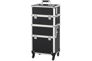 Abician Valise Maquillage Professionnel 3 en 1 Mallette Maquillage à roulettes Détachables Vanity Cosmétique Mallette Amovible avec Bandoulière Poignée Télescopique 36 × 24 × 78 cm Noir