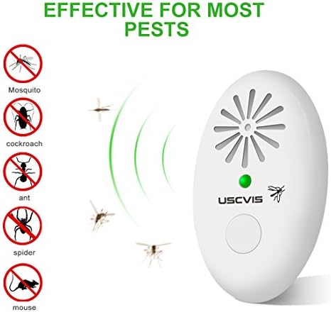 USCIVIS Portable Mosquito Repellent, Ultrasonic Pest Repeller with Timer, Small Insect Repellent for Cockroaches, Rodents, Flies, Spider, Ants, Fleas, Bugs, Safe for Pets and Kids (White)