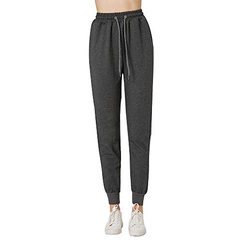 Puimentiua Femmes Pantalon de Survêtement Yoga avec Poches en Coton Pantalon Legging Décontracté Solide Couleur Taille Haute pour Jogging,Course, Fitness, Gym