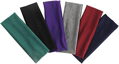 HTINAC Soft Fabric Sports Stretch Elastic Yoga Cotton Headbands for Teens and Adults - 6 Pcs