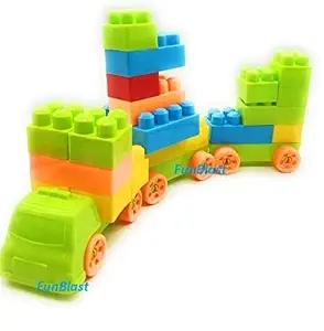 FunBlast Building Blocks for Kids with Wheel, 50 Pcs Bag Packing, Best Gift Toy, Block Game for Kids/Boys/Children (34 Pcs & 16 Wheels) - Multicolor