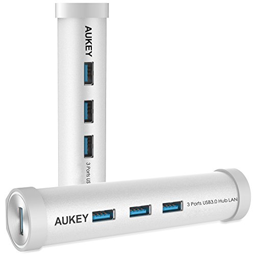 AUKEY USB C Hub Ethernet auf USB 3.0 * 3 Port mit 1 * Ethernet Anschluss Aluminum Netzwerkadapter für Geräte mit Tpy C Buchse wie New Macbook, Macbook Pro 2016, Google ChromeBook Pixel 2015 usw.