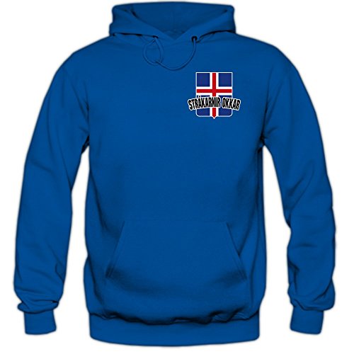 Island EM 2016 #5 Kapuzenpullover | Fußball | Herren | Strákarnir okkar | Trikot | Nationalmannschaft, Farbe:Blau (Royalblue F421);Größe:XL