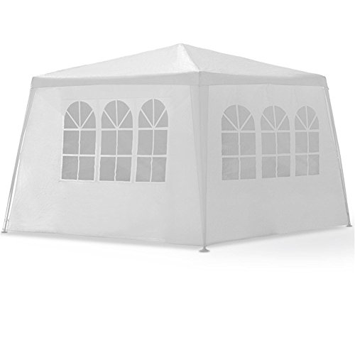MCTECH® 4 x 3 m Gartenzelt Pavillon Bierzelt Partyzelt Festpavillon inklusive 4 Seitenwände, 2 x Fenster, 2 x Tür mit Reisverschluss, Wasserdicht PE Plane in Weiß (4 x 3 m mit 4 Seitenwände, Weiß)