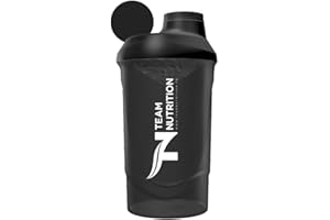 TN TEAM NUTRITION Shaker Protéine 600ml Team Nutrition | Grille Anti-Grumeaux | Sans BPA, Résistant & Anti-Fuites | Idéal Shakes, BCAA, Boissons Pré-Workout | Shaker Gradué & Compatible Lave-Vaisselle (Noir)