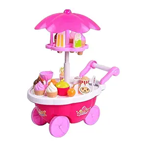 JESAVI ENTERPRISE Pink Sweet Shop Trolley Kitchen Ice Cream Play Cart Kitchen Set for Girls Toys with Lights and Music