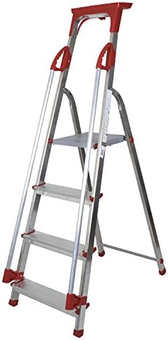 4 Tread - Aluminium Safety Platform Step Ladder With Handrail &amp; Tool Tray