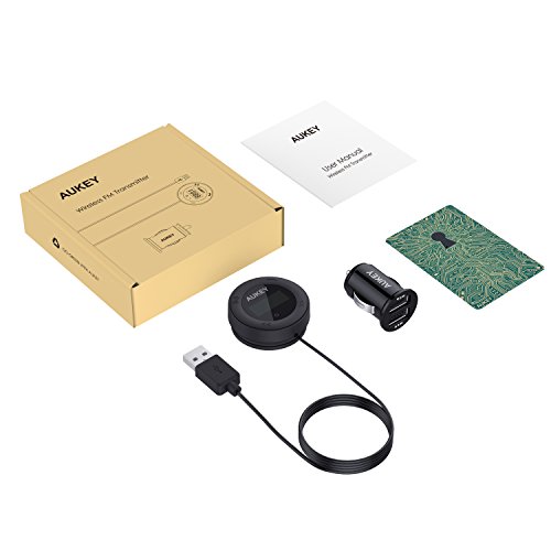 AUKEY Trasmettitore FM Bluetooth 4.1 Radio Transmitter Chiamata in Vivavoce per Auto con Caricatore di 2 Porte USB per Smartphone, Tablet, MP3, ecc (BT-F4)