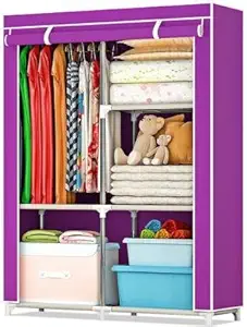 Homeland Collapsible Wardrobe 1 Door PP for Clothes| Kids Room, Storage, Bed Room|Metal|Purple (46x 98x 158) cm