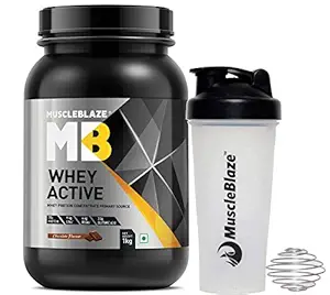 MuscleBlaze Whey Active Protein Supplement Powder (Chocolate, 1 Kg / 2.2 lb) With Free Shaker.