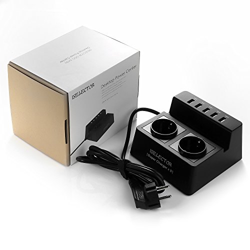 ISELECTOR Schaltbare 2 Fach Steckdosenleiste Mehrfachsteckdosen mit 5 USB Anschlüsse und 1700J Überspanungsschutz 2500W/10A schwarz - 7