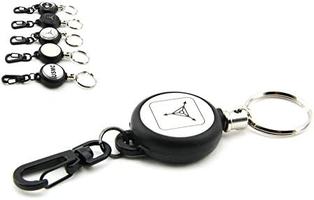 Smalotus 1Pcs Tactical Key Chain Keyring Retractable Reel with 21 Inch (55 Cm) Kevlar Cord, Durable Polycarbonate Case, Aluminum Carabiner, Split Ring