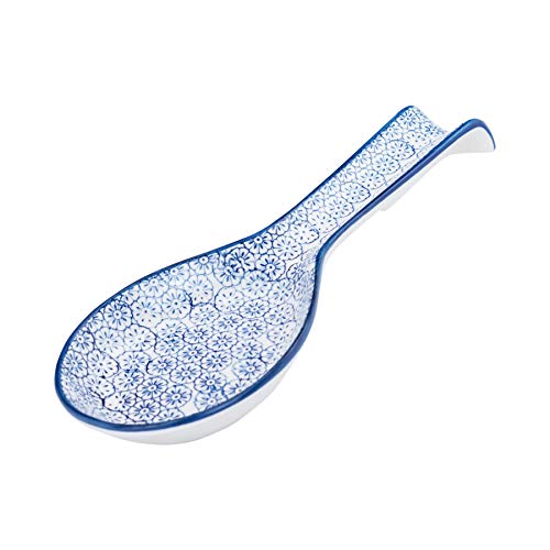 Nicola Spring, Cucchiaio da Cucina/Poggia Utensili, Decorato, in Porcellana, Design Stampato Floreale Blu