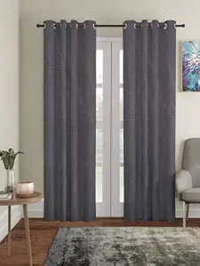 Cortina Door Drapes | Curtains for Home, Bedroom, Office Rooms | Balances Room Temperature | Polyester Fabric | Room Darkening | Polka Design | Pack of 2 | 7Ft | Grey 3