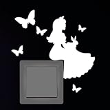 Wandtattoo Loft „Fluoreszierende Prinzessin mit Hase und Schmetterlingen“ Leuchtaufkleber für Steckdose oder Lichtschalter / Fluoreszierende leuchtende Sticker für das Kinderzimmer - 2