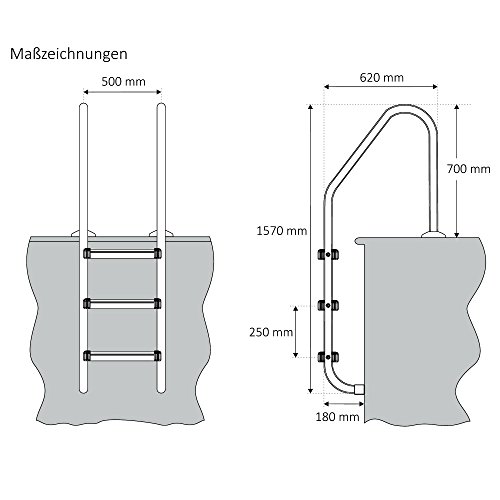 Zelsius – Edelstahl V2A Pool und Schwimmbad Leiter für Swimming Pool – „XL“ - 2