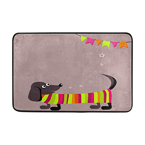 Coosun, zerbino con bassotto, con fondo antiscivolo, per uso interno ed esterno (60 x 40 cm)