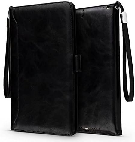 iPad pro 10.5 inch Case- Leather Smart Stand Folio Business Case Cover with Card Slots,Kickstand,Document Pocket,Pencil Holder,Elastic Hand Strap(black)