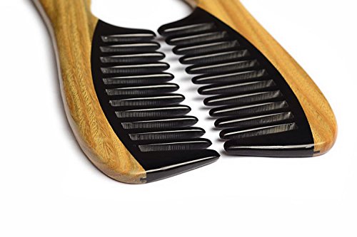 EQLEF® Handmade Premium Quality Natur Ox Horn Kamm Sandelholz Kamm, keine statische Handarbeit Kamm, breiter Zahn - 2